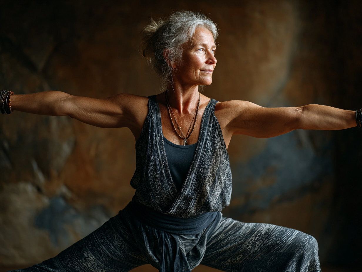 Yoga instructor helping senior student